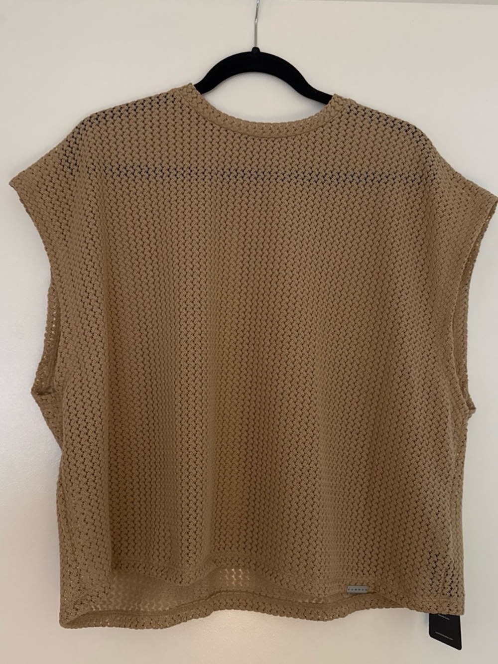 Breathable Crochet Knit Sleeveless Top - Tan